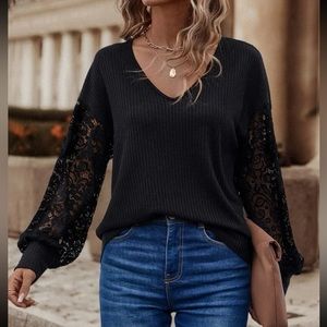 Boho V neck lace sleeve top